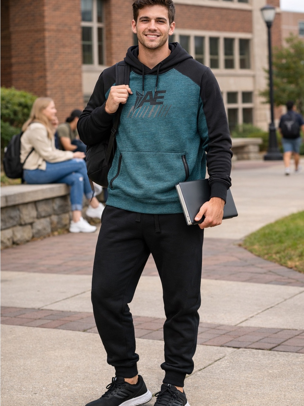 American Eagle AE Active Flex Colorblock Hoodie – Teal & Black, Size Large